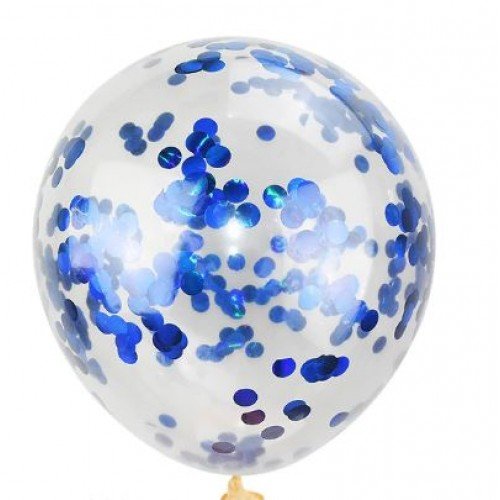 Balon transparent cu Confetti, suport, albastru