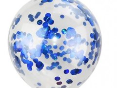 Balon transparent cu Confetti, suport, albastru